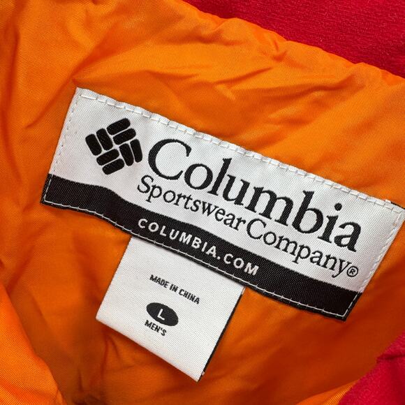 Columbia Puffer Vest Mens Large L Red Orange Full Zip Down Filled + Pockets - Picture 2 of 6